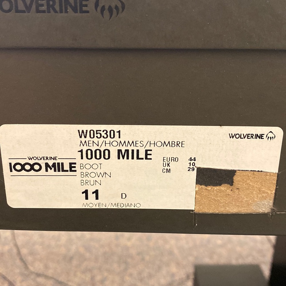 Brown Wolverine 1000 mile boots in box size 11. Brand new in box